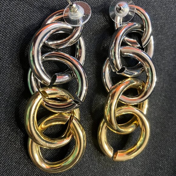 Natasha Gold and Silver Toned Chain Link Earrings - Picture 4 of 4